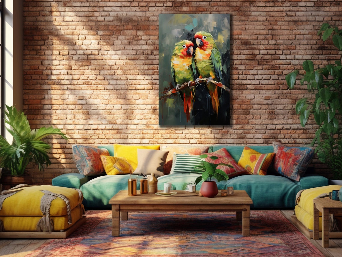 Two Colorful Parrots Branch Vivid Tropical Bird Wall Art Print - Image 3