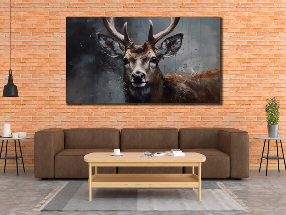 Stag With Antlers Dark Watercolor Splash Wildlife Portrait Poster