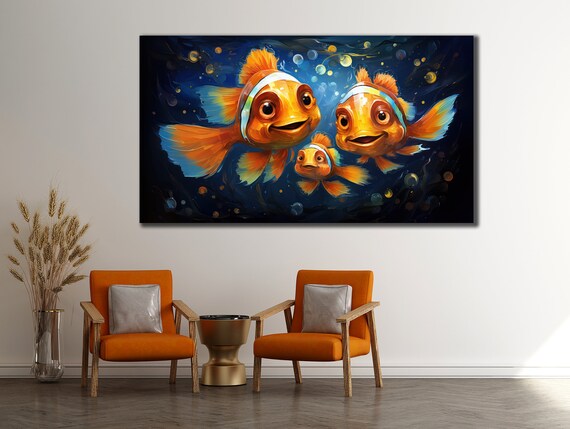 Clown Fish Art Print For Bedroom Decor Orange Fishes Wall Decor Room Wall Decor Animal Print On Sea Life Fish Painting Art