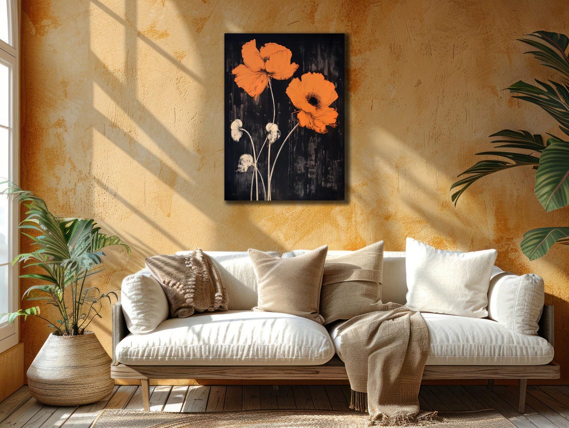 Bold Orange Poppies Black Background Striking Modern Floral Poster - Image 3