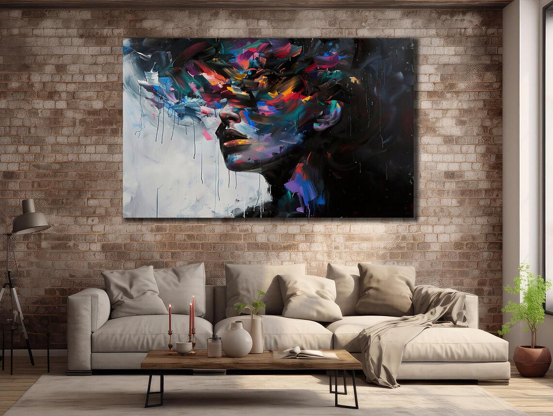 Abstract Colorful Woman Face Profile Splash Modern Portrait Wall Poster - Image 3