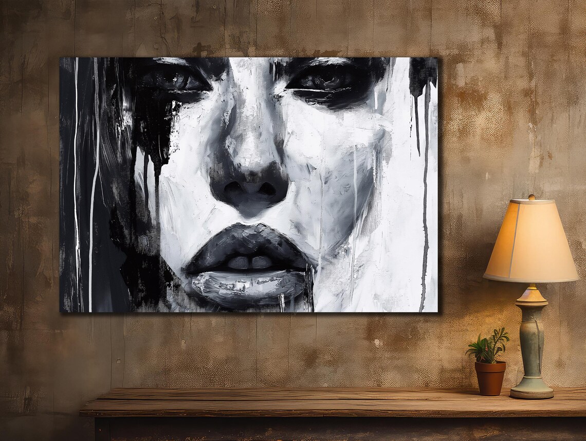 Black and White Abstract Woman Face Monochrome Dramatic Portrait Poster - Image 3