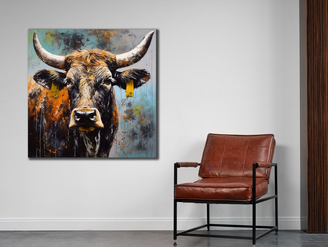 Colorful Cow Printing Cow Wall Decor Abstract Animal Wall Art Painting On Colorful Animal Art Farmhouse For Gifts