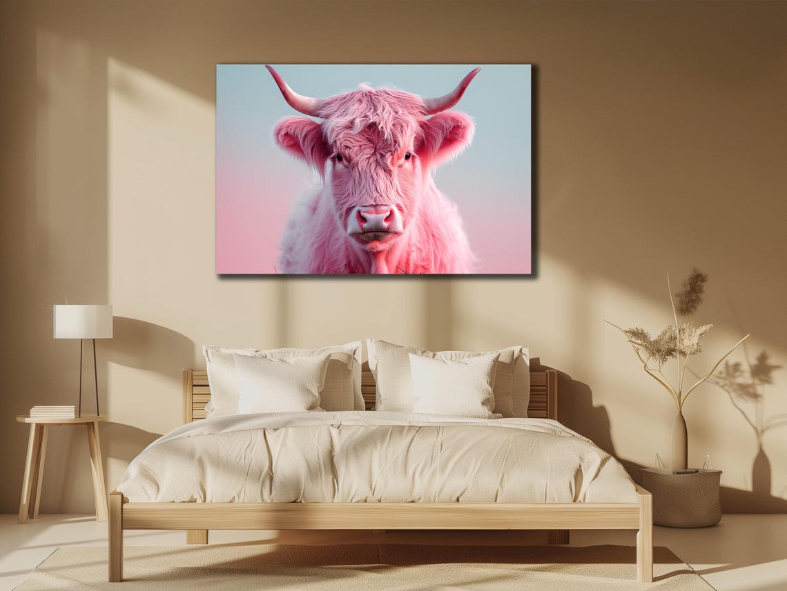 Pink Cow Printing Cow Wall Decor Abstract Animal Wall Art Painting On Colorful Animal Art Farmhouse For Gifts Art - Image 3