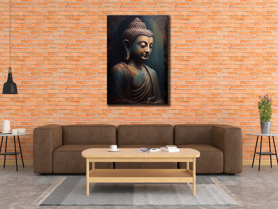 Buddha Meditation Statue Bronze Tones Serene Spiritual Wall Art Print - Image 3