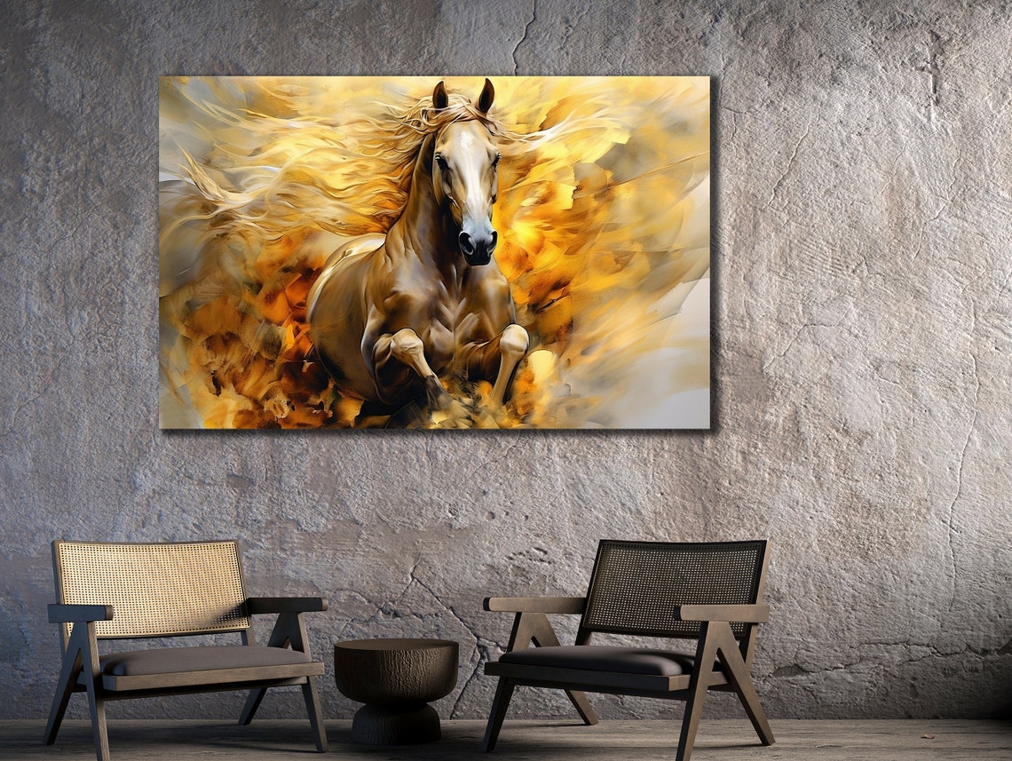 Galloping Horse Golden Mane Flowing Abstract Equine Power Poster