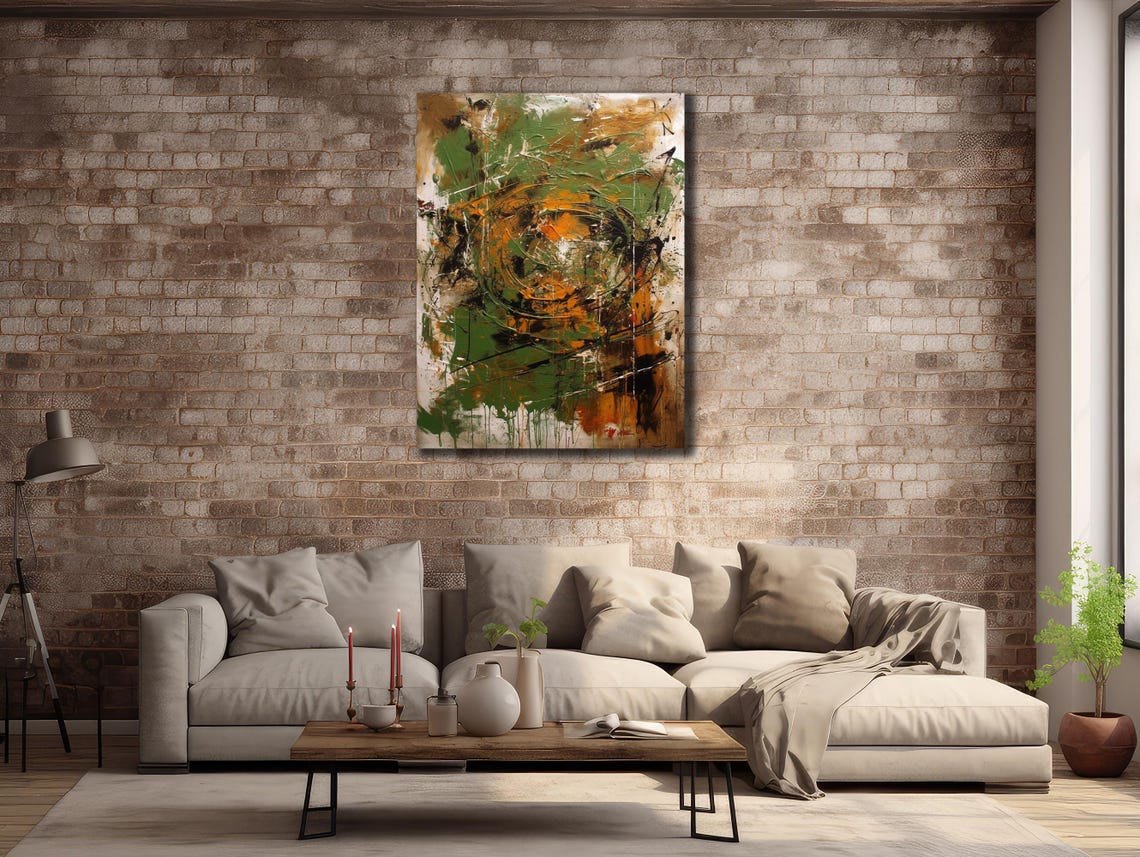 Abstract Green Orange Gold Gestural Brushstroke Modern Art Wall Poster - Image 2