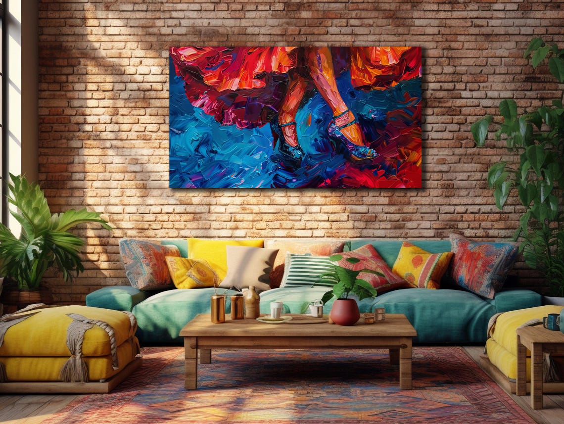 Flamenco Dancer Legs Red Skirt Blue Impasto Passionate Dance Poster - Image 3