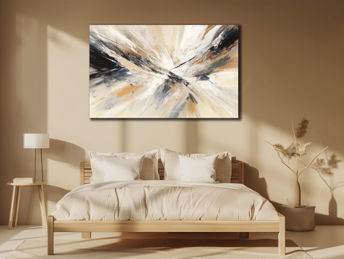 Beige Black Abstract Explosion Dynamic Brushstroke Modern Art Poster - Image 3