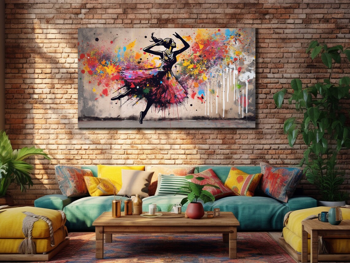 Graffiti Ballerina Silhouette Colorful Paint Splash Art Urban Dancer Wall Poster - Image 2