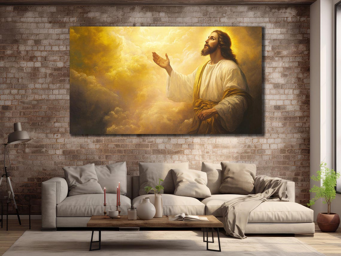 Jesus Christ Golden Clouds Heavenly Light Religious Faith Wall Poster - Image 3