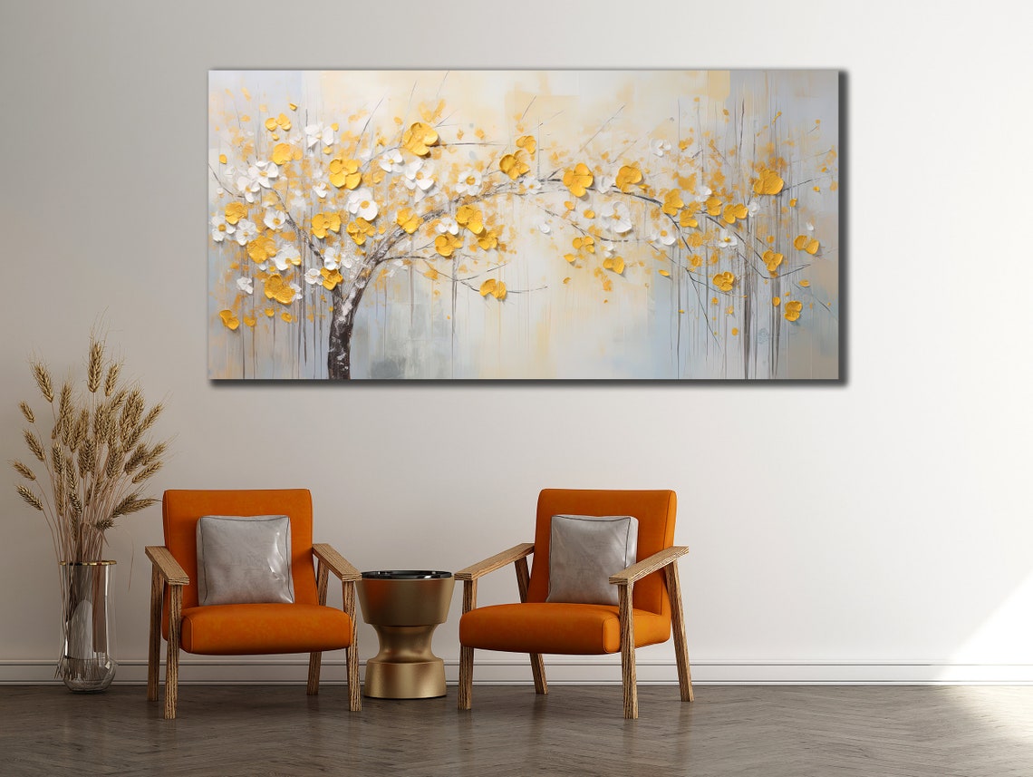 Golden Blossom Tree Yellow Flowers Abstract Spring Wall Art Poster - Image 3