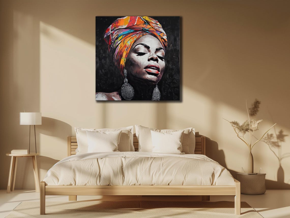 African Woman Scarf Print Ethnic Painting Wall Decor House Gift Idea Bedroom Wall Decor Black Girl Wall Art African Woman Poster