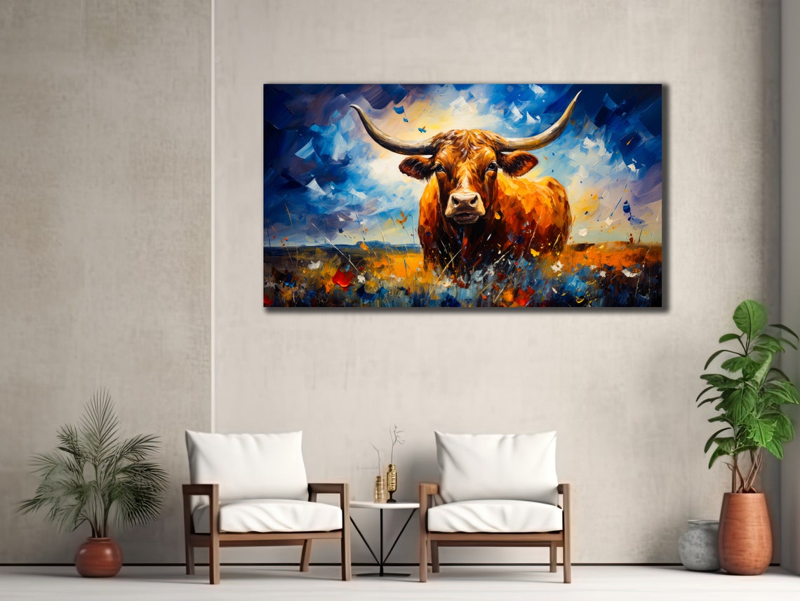 Colorful Cow Printing Cow Wall Decor Abstract Animal Wall Art Painting On Colorful Animal Art Farmhouse For Gifts
