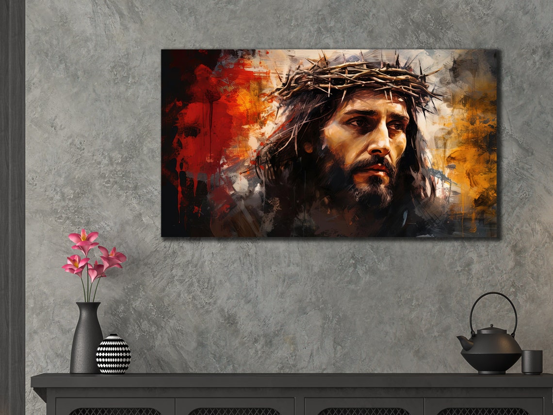 Jesus Christ Front Portrait Crown of Thorns Christian Poster - Image 3