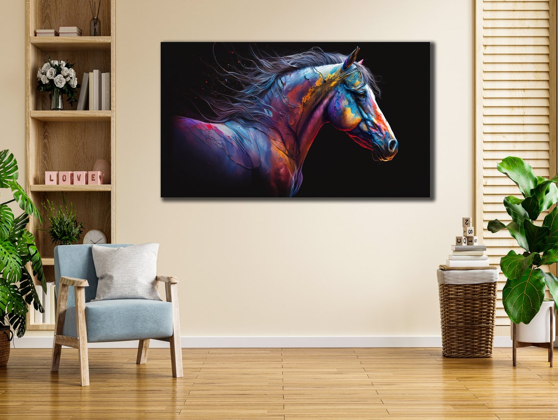 Colorful Horse Head Profile with Flowing Mane Painting Poster