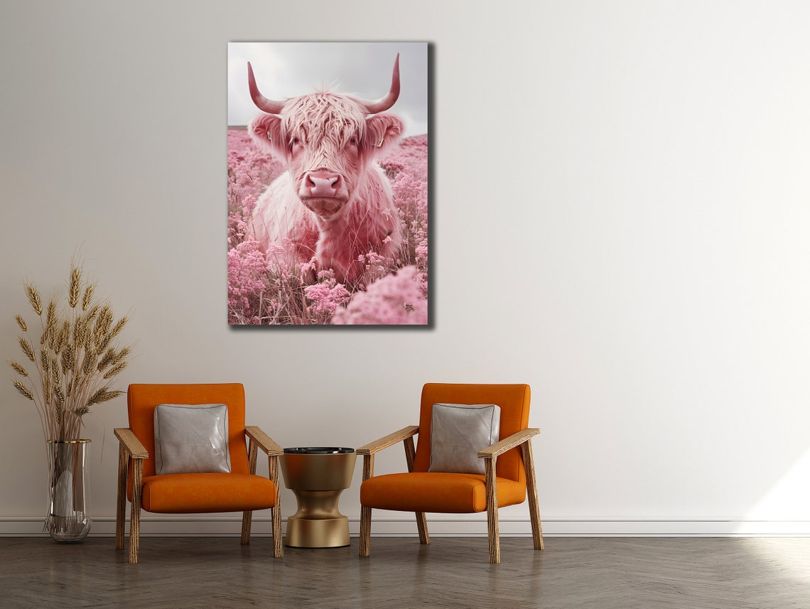 Pink Cow Printing Cow Wall Decor Abstract Animal Wall Art Painting On Colorful Animal Art Farmhouse For Gifts - Image 3