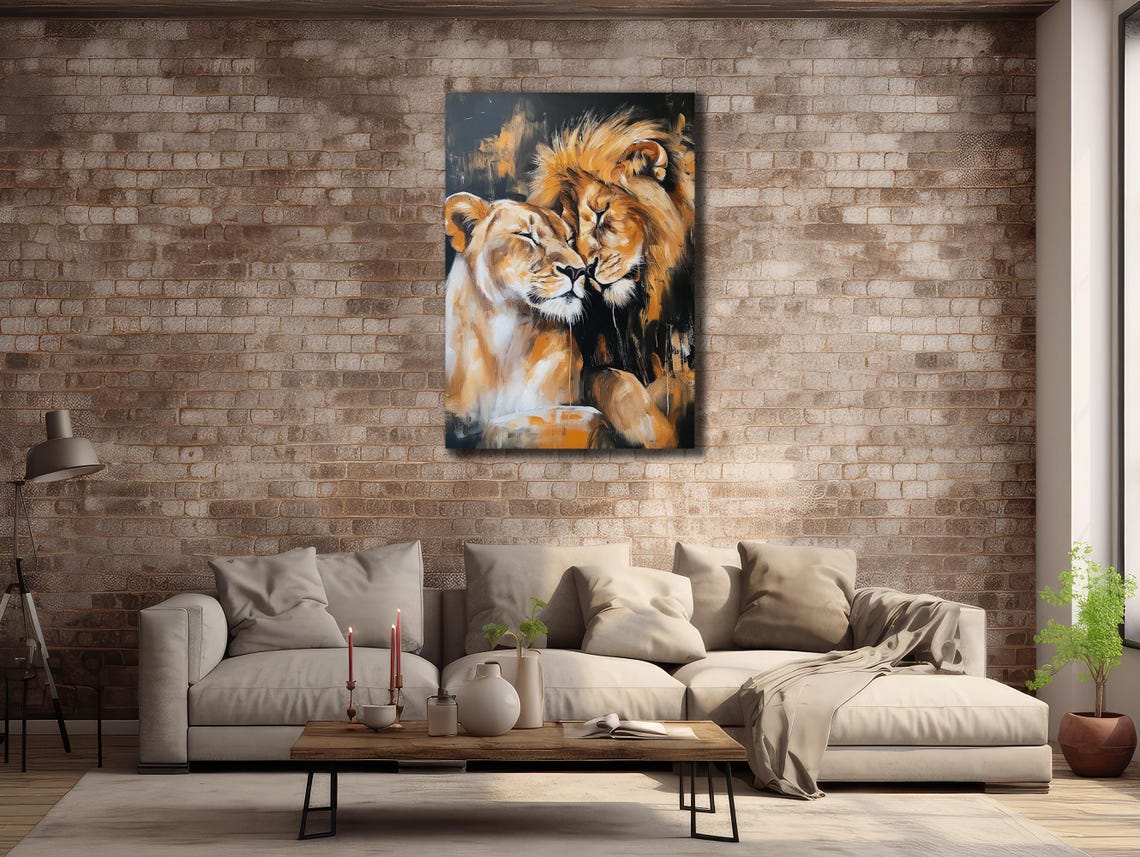 Lion And Lioness Print Brown Lion Family Painting Art House Gift Ideas Farmhouse Wall Decor Animals Wall Art Couple Lion Poster - Image 2