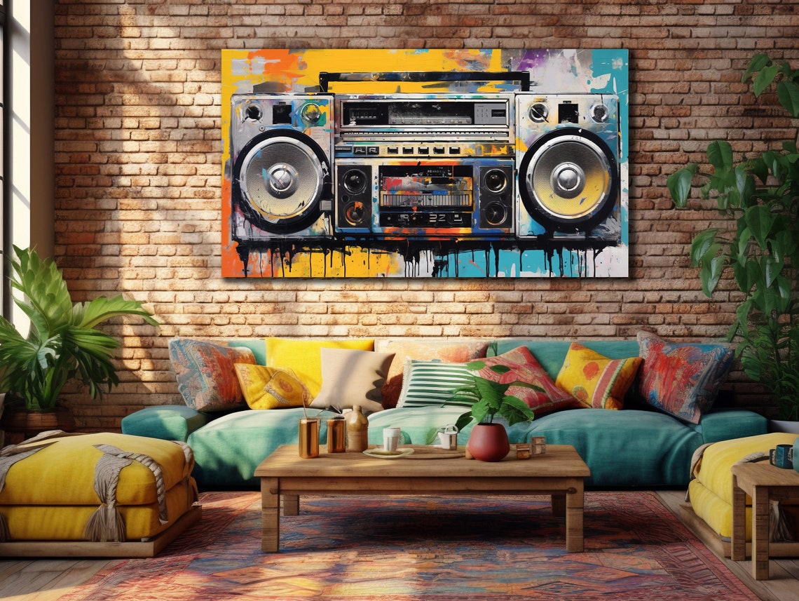 Retro Boombox Street Graffiti Splash Colorful Hip Hop Music Poster