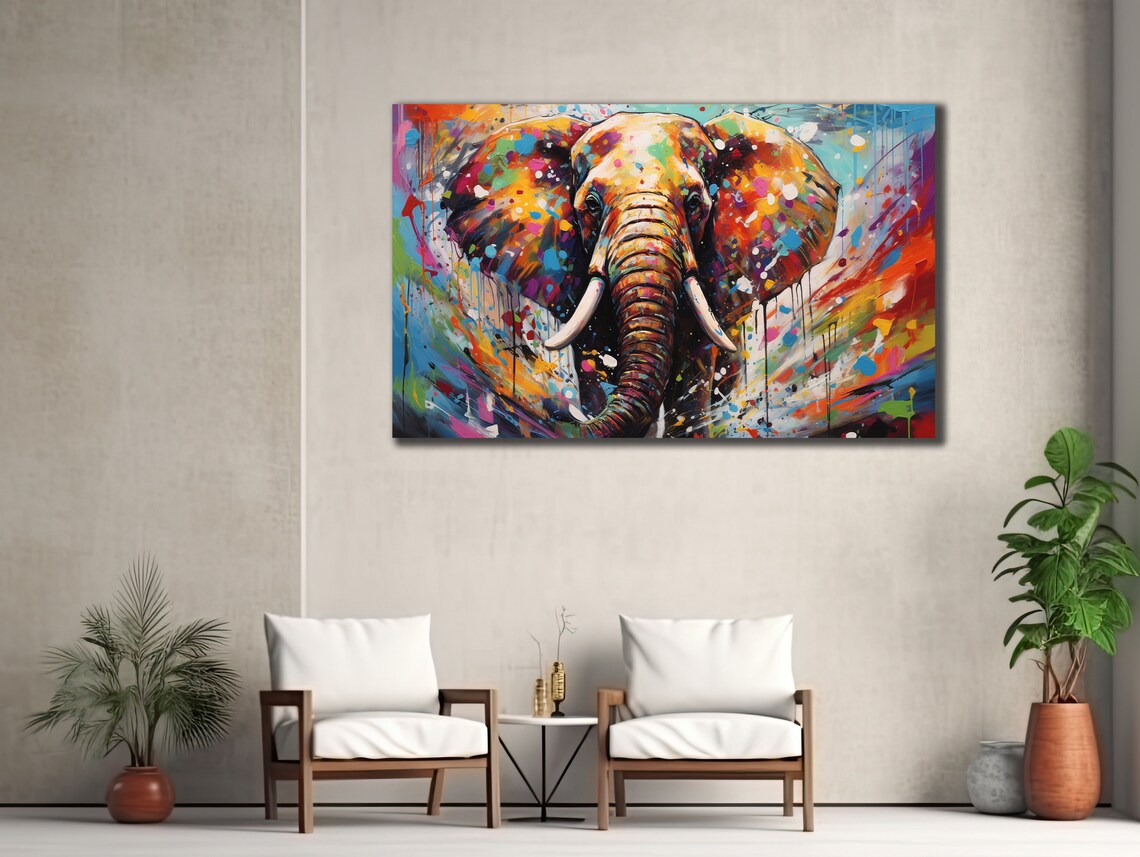 Elephant Rainbow Paint Splatter Multicolor Modern African Wildlife Art Poster - Image 3