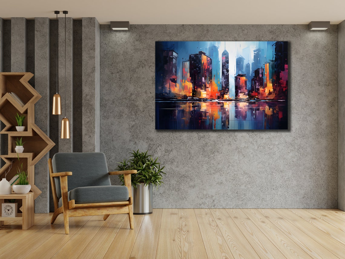 Abstract City Skyline Night Lights Colorful Urban Wall Art Print - Image 3