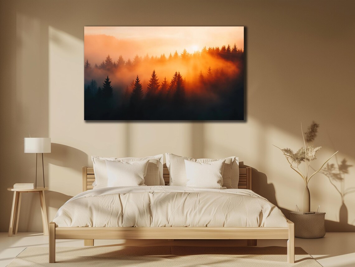 Foggy Forest Art Mist Tree Wall Art Tree Prints Art Panoramic Wall Decor Mountain Landscapeart Print Wall Art For Room