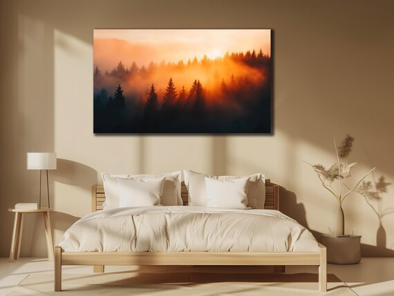 Foggy Forest Art Mist Tree Wall Art Tree Prints Art Panoramic Wall Decor Mountain Landscapeart Print Wall Art For Room