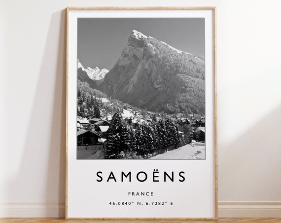 Samoens France Black and White Alpine Mountain Village Photo Travel Poster