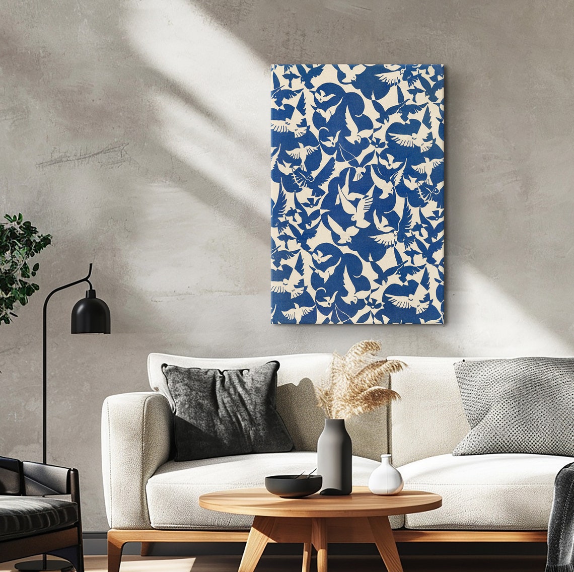 Blue And White Pigeons In Flight Decorative Bird Pattern Poster - Image 4
