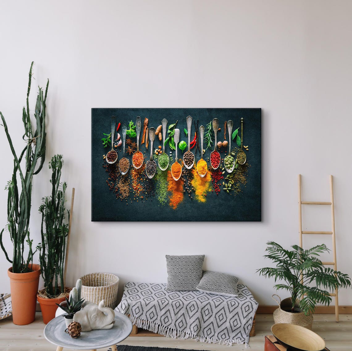 Colorful Spices In Silver Spoons Rustic Kitchen Decor Art Poster - Image 3