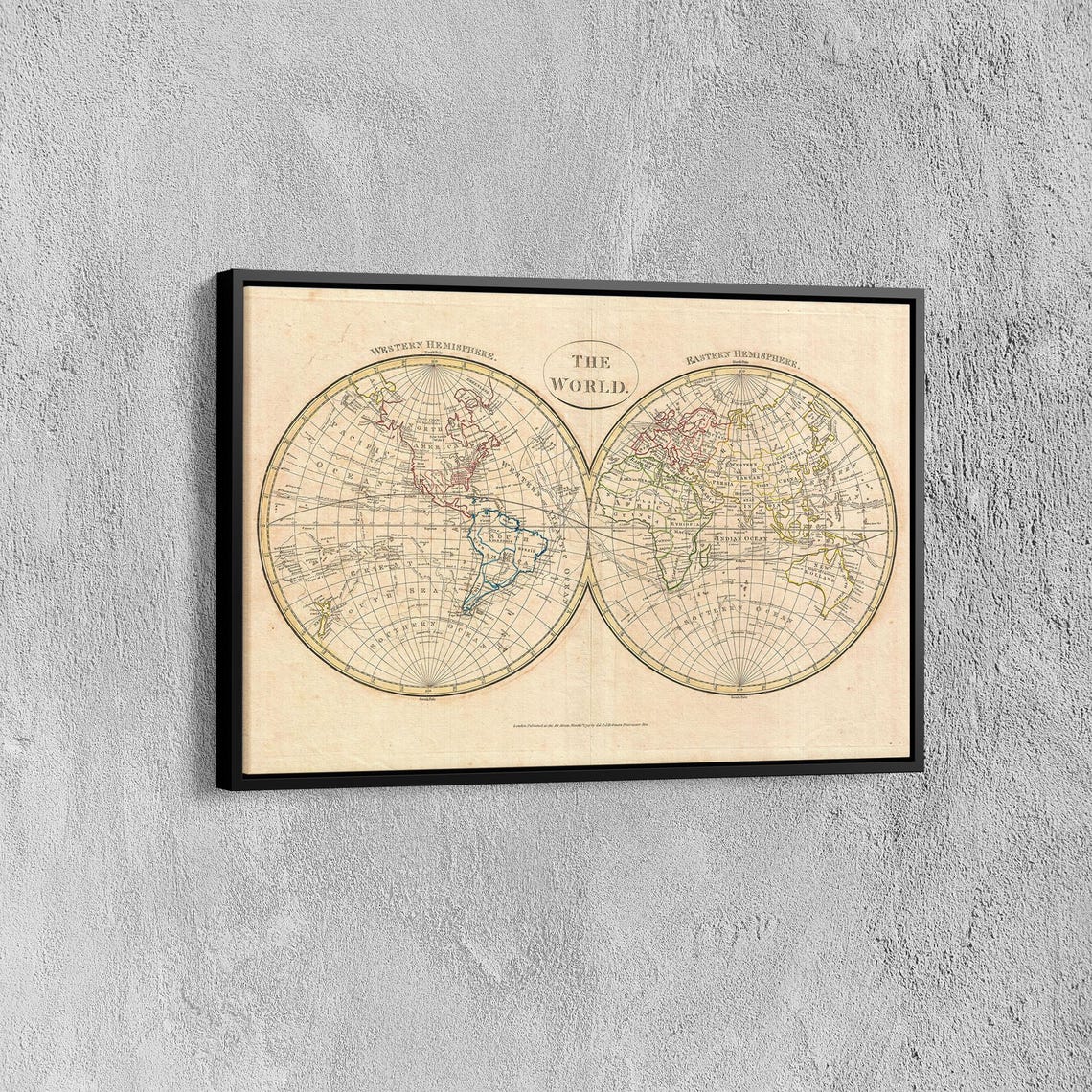 Antique Double Hemisphere World Map Western Eastern Vintage Poster - Image 7