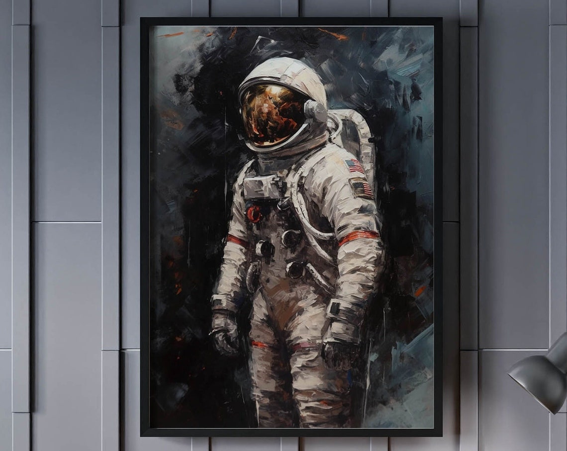 Painterly Astronaut Portrait White Suit Gold Visor US Flag Poster