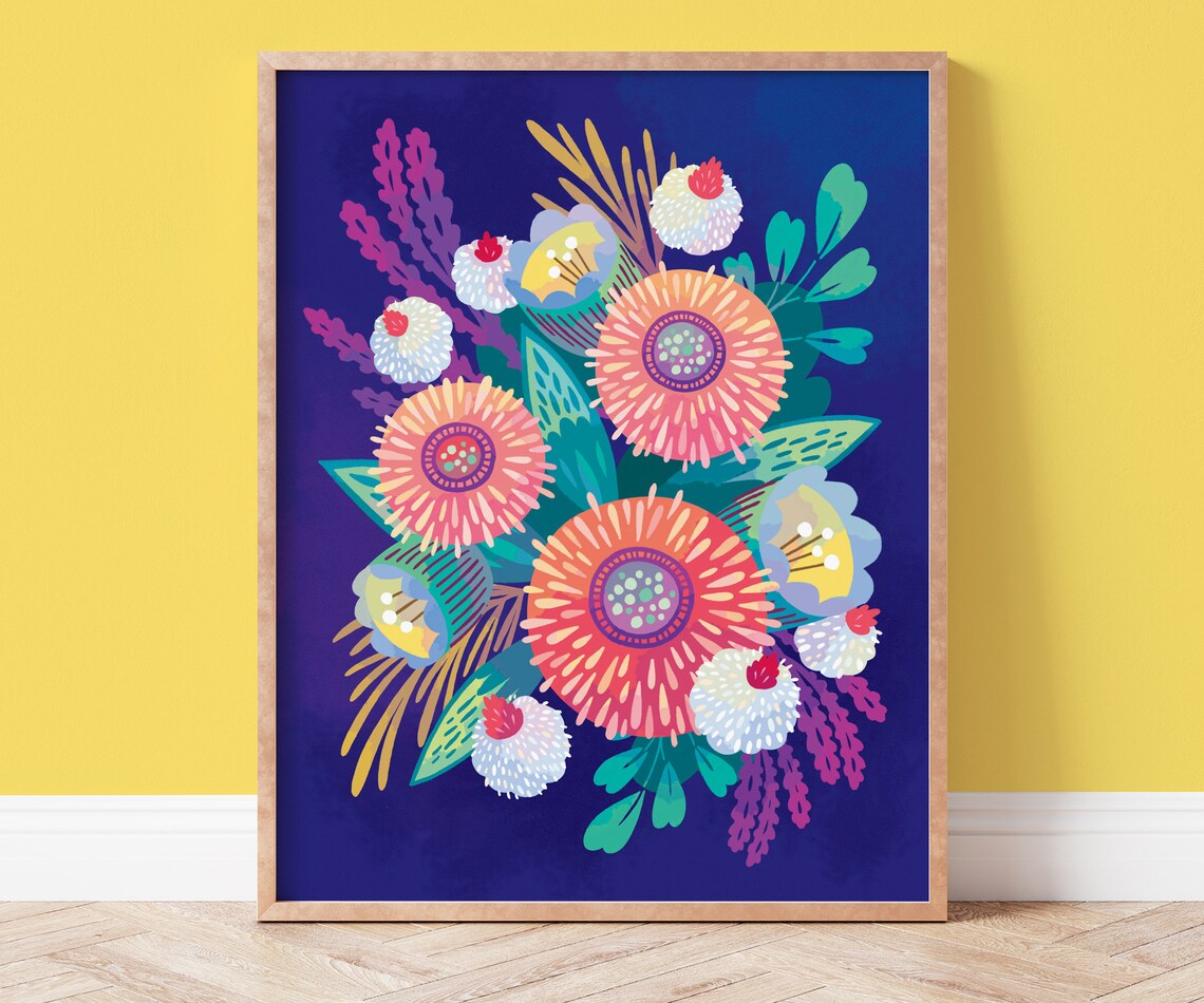 Bright Colorful Flower Art, Modern Floral Wall Print