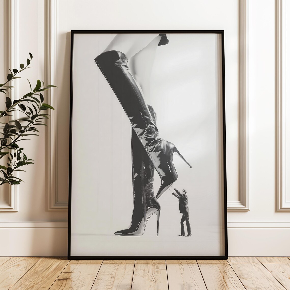 Stiletto Boot Woman Retro Wall Art Print, Pink