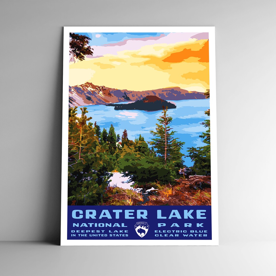 Crater Lake National Park Vintage Travel Poster