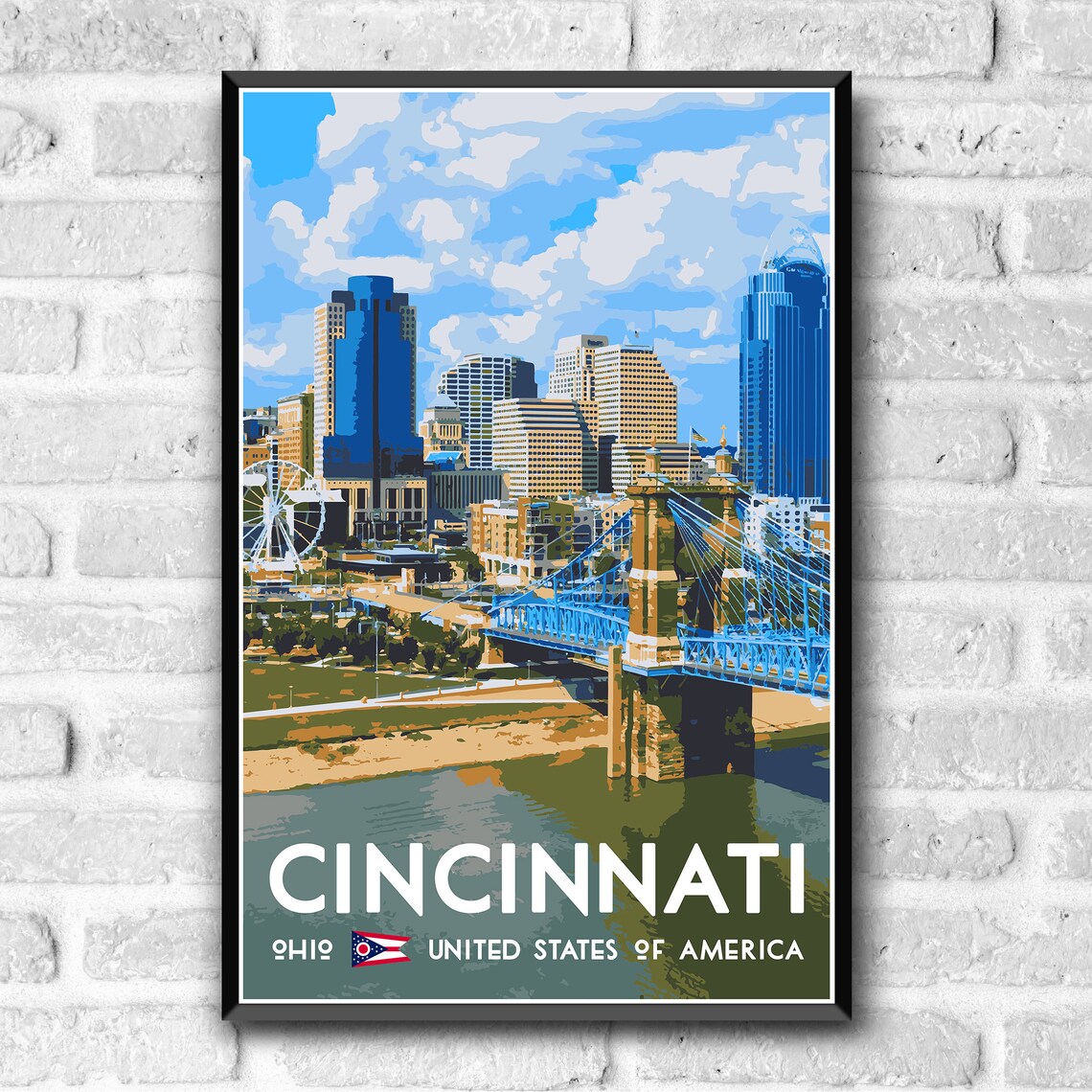 Cincinnati Ohio Vintage Style Travel Poster, Art Print - Image 3
