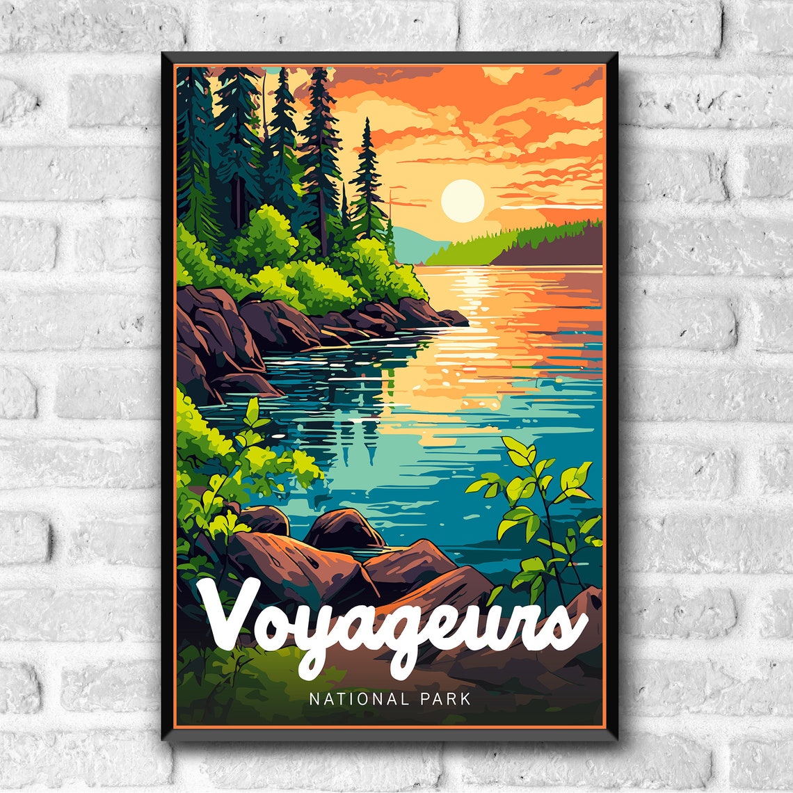 Voyageurs National Park Retro Lake Sunset Illustration Travel Poster - Image 3