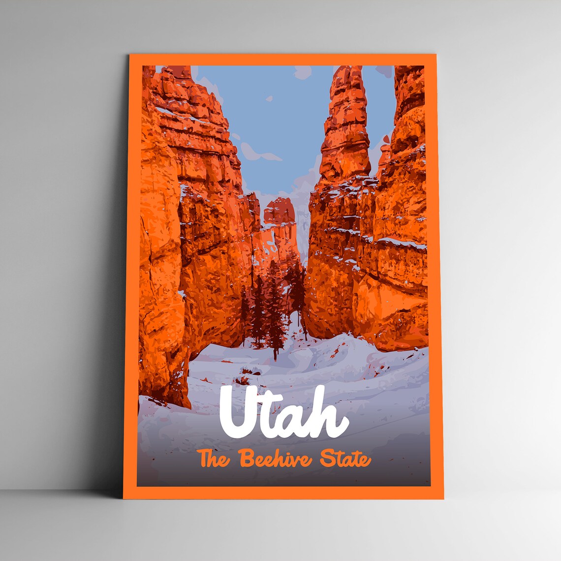Utah Beehive State Red Rock Canyon Snow Vintage Travel Poster