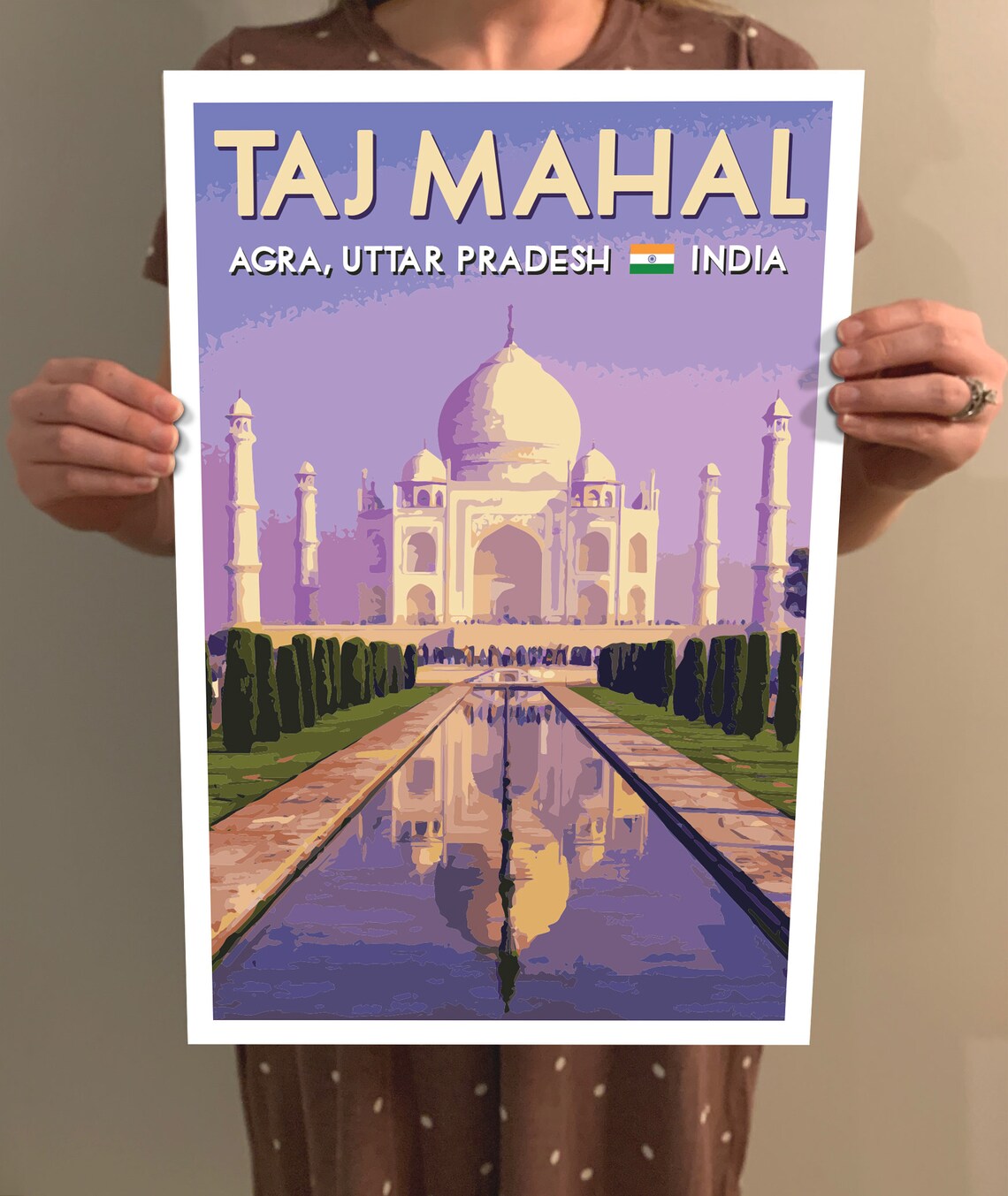 Taj Mahal Agra India Vintage Style Purple Sunset Travel Poster - Image 2