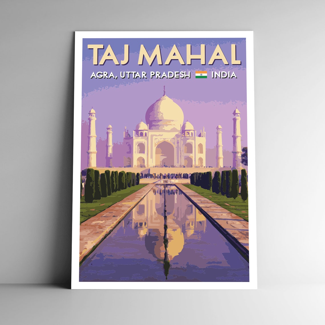 Taj Mahal Agra India Vintage Style Purple Sunset Travel Poster