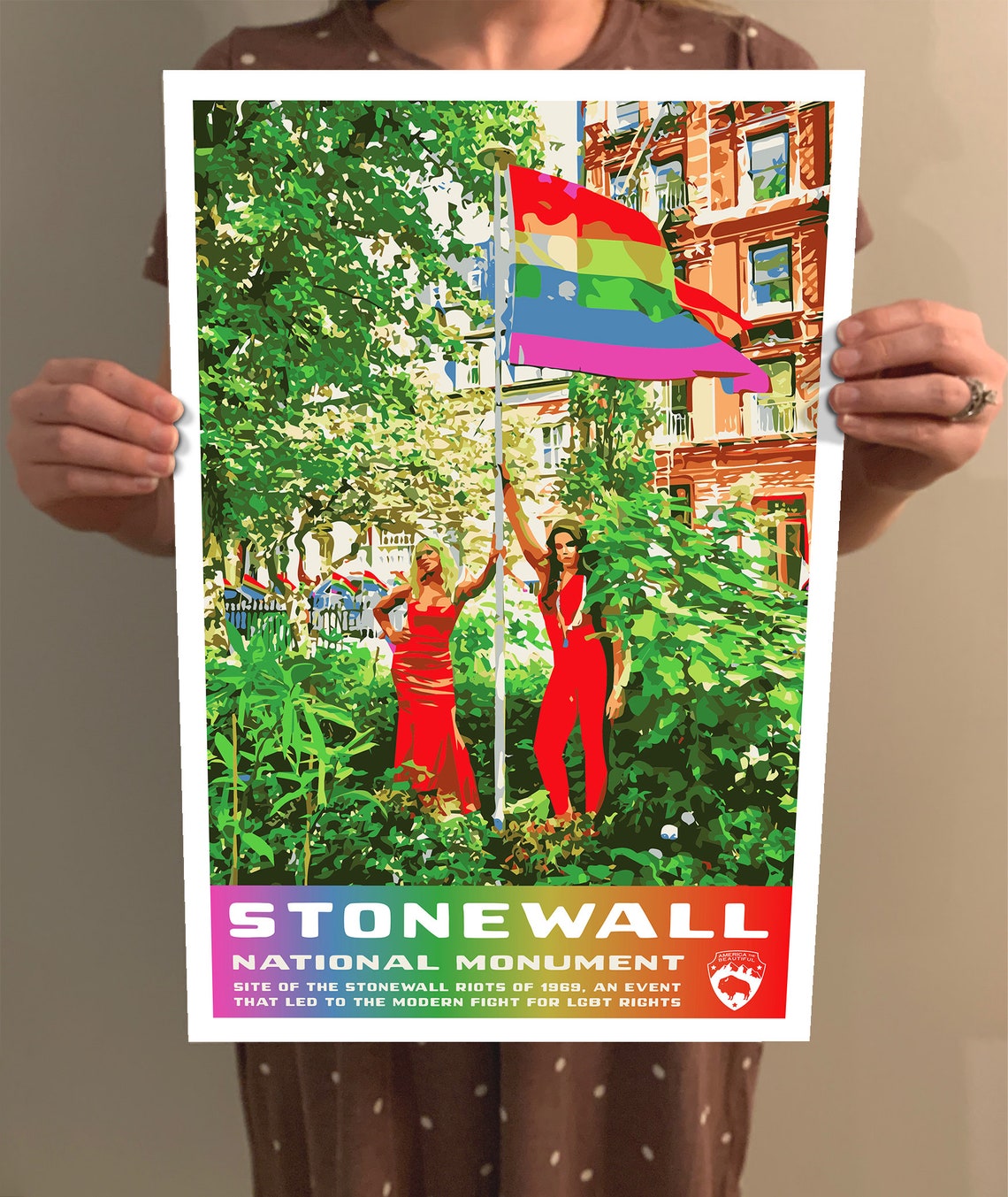 Stonewall National Monument 1969 Rainbow Flag Vintage Travel Poster - Image 2