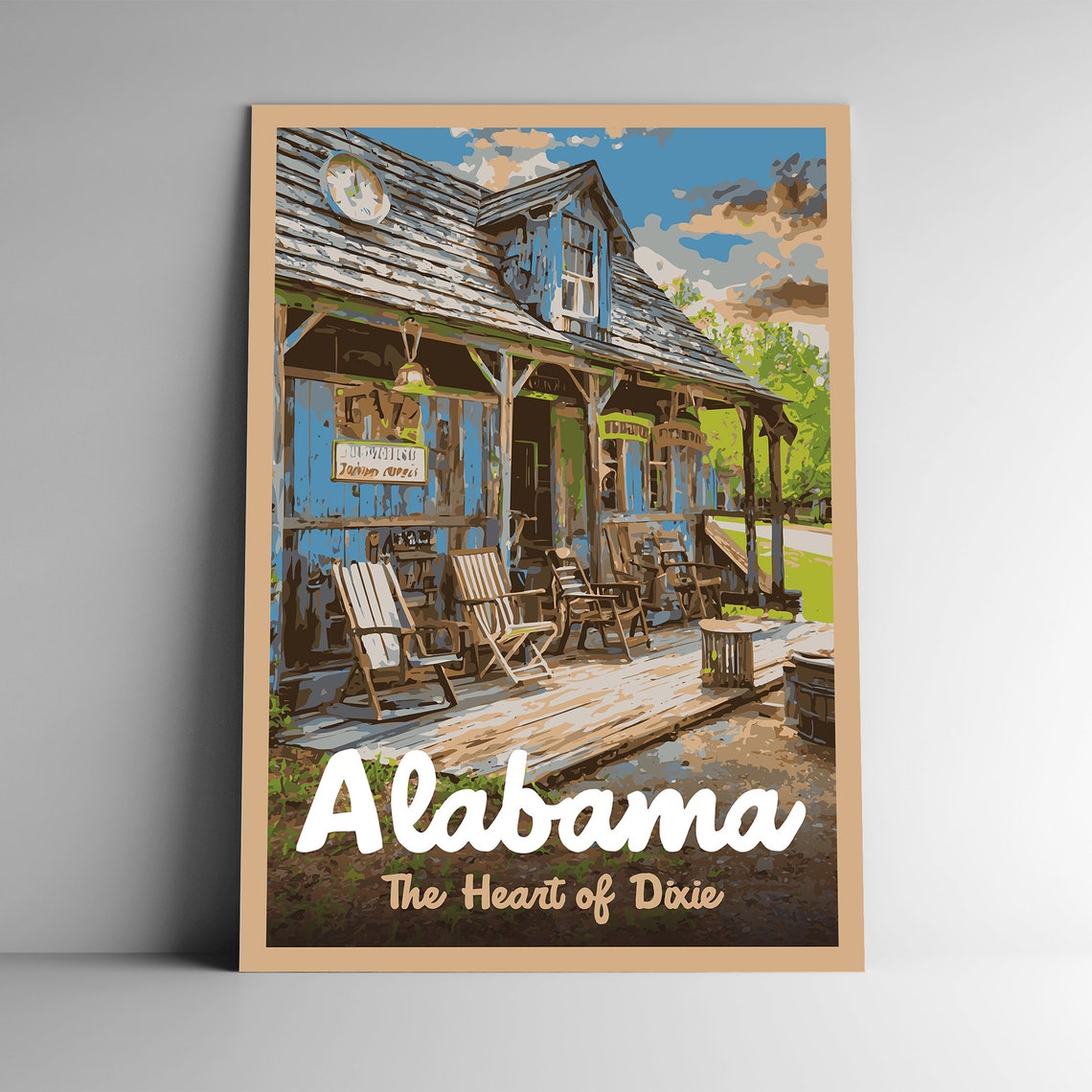 Alabama The Heart Of Dixie Vintage Style Travel Poster Postcard Sticker Magnet Retro Wpa Style Our Fifty States 50 Usa Print Wall Art