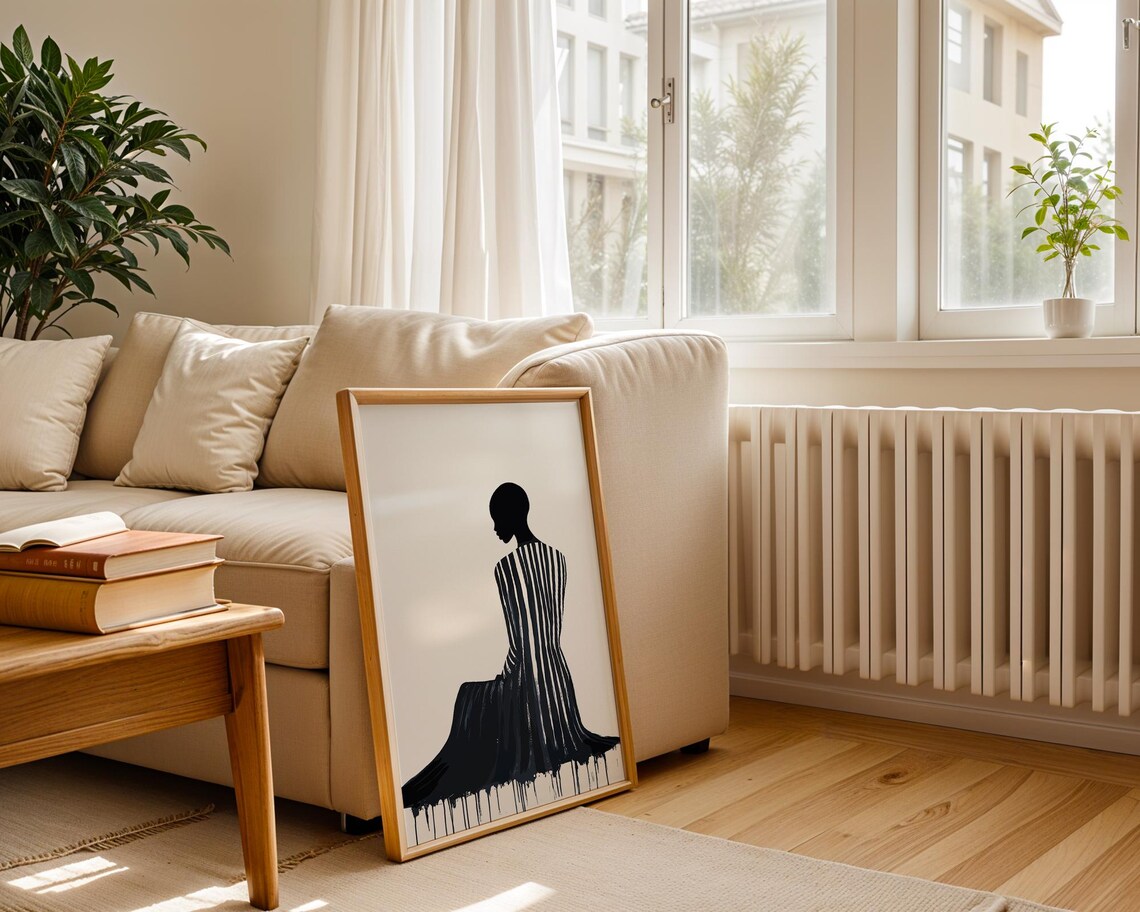 Woman in Striped Gown Ink Drip Bold Modern Boho Style Wall Art - Image 3