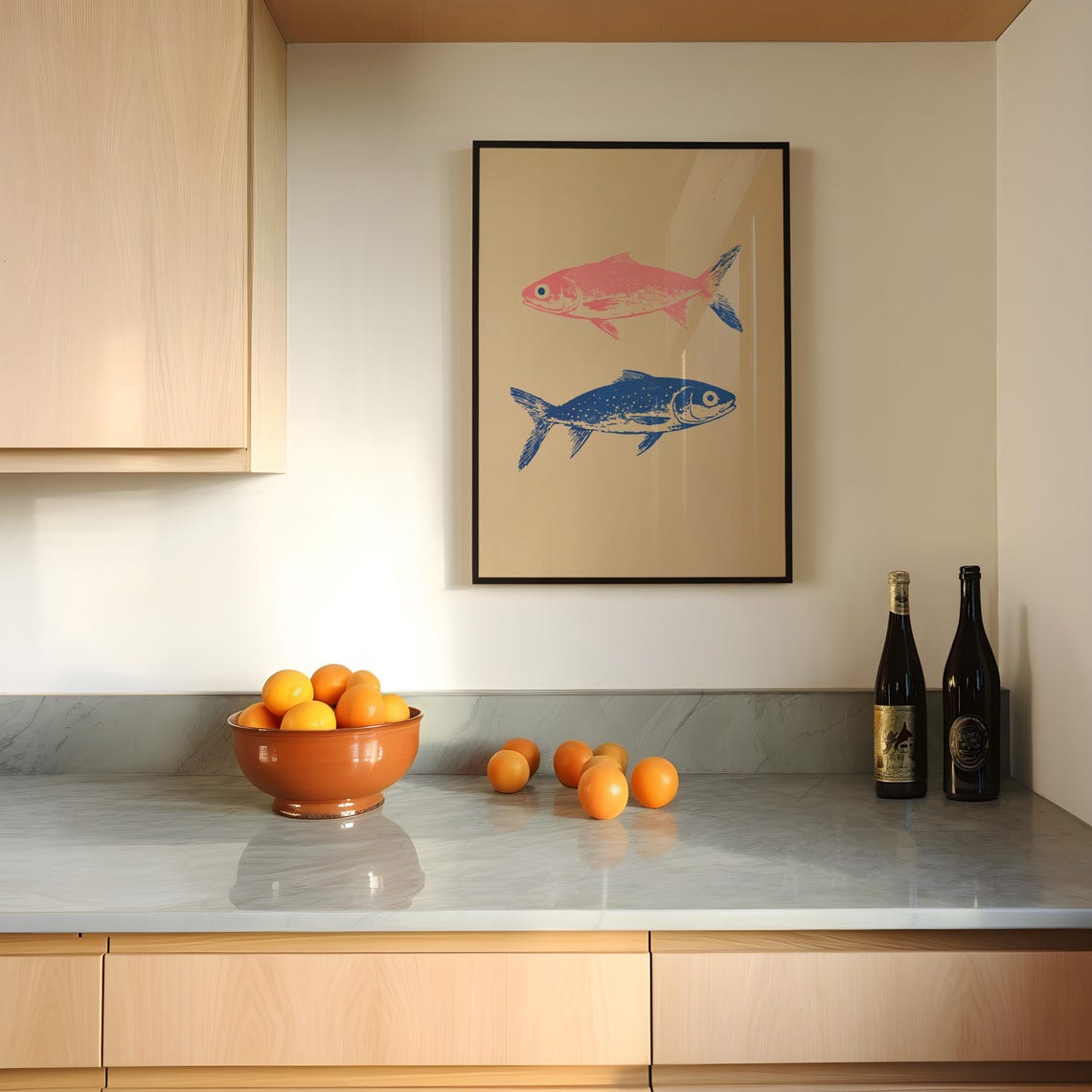 Pink Blue Fish Wall Decor Mackerel Retro Print Farmhouse Kitchen Painting Fish Art Kitchen Poster Trendy Food Art Vintage Kitchen Art - Image 2
