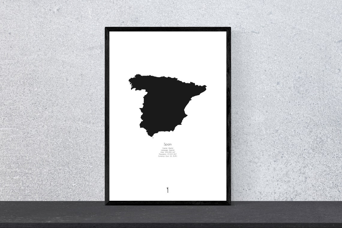 Spain Country Map Outline Minimal Black Silhouette Art Poster