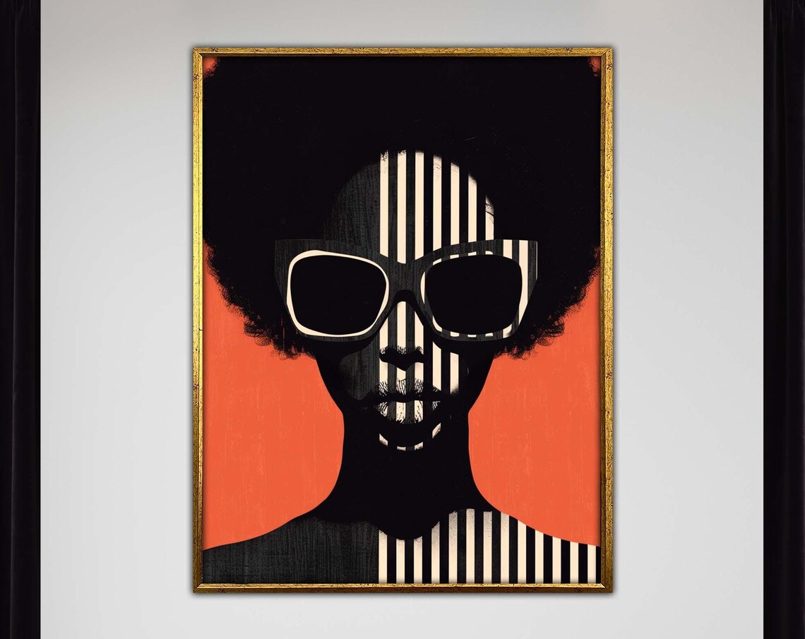 Bold Afro Woman Sunglasses Striped Retro Modernism Art Poster