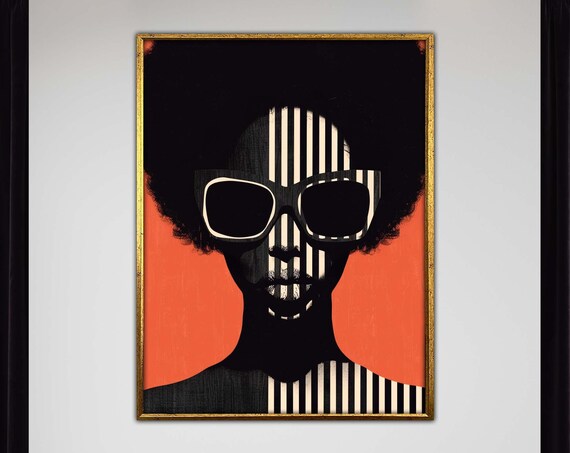 Afro Modernism Art Printbold Abstract Portraitretro Style Canvas Black And White Minimalist Vintage Designready To Hang