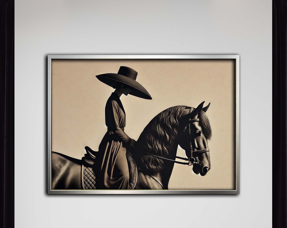 Elegant Woman on Horseback Wide Brim Hat Classic Equine Poster