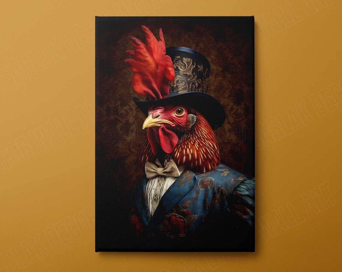 Rooster In A Dress And Flowers Art Print