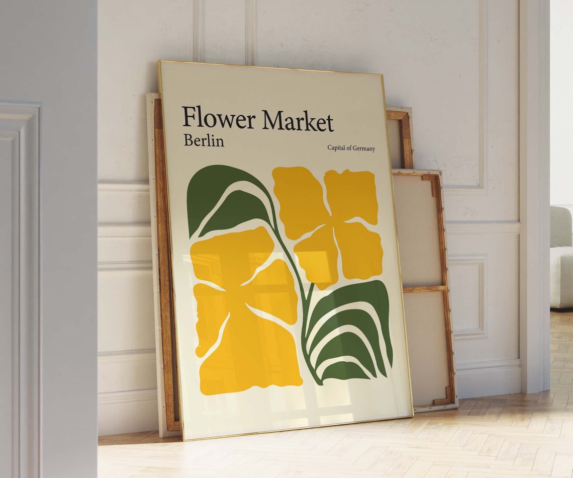 Flower Market Berlin Poster Yellow Flower Market Wall Art Flower Market Prints Poster 24x36 Cute Apartment Decor College Apartment Poster